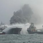 Fires still burning and one missing after tanker collision