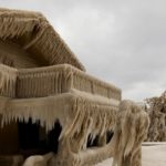 New York houses frozen in ice by water and wind from Lake Erie